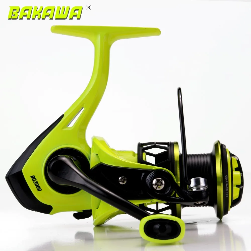Carrete de Pesca giratorio BAKAWA serie 1000/2000/3000, relación de engranaje 5,2: 1, rueda de carpa, Pesca de agua dulce y salada, herramientas de Pesca duraderas