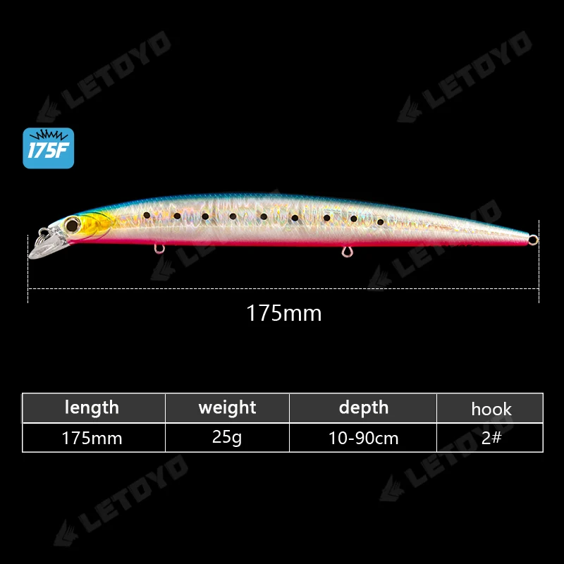 LETOYO-señuelo duro flotante Minnow Jerkbait, andador de superficie para curricán, señuelo de pesca de invierno para Lucio, aparejos de pesca de lubina, 175mm, 26G - imagen 3
