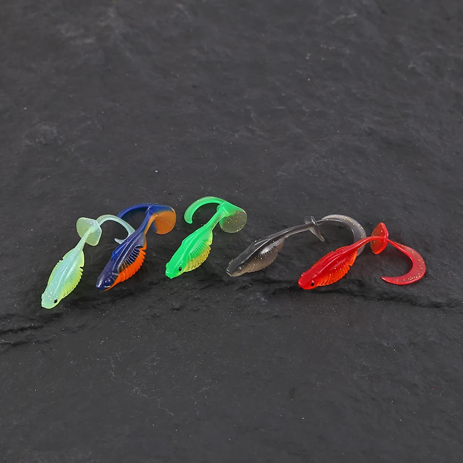 25 uds 1,8g 6cm Swimbait dos golpes T cola gusano Jig Head gancho cebo suave Wobblers artificiales para lubina Pike carpa juego de Señuelos de Pesca - imagen 4