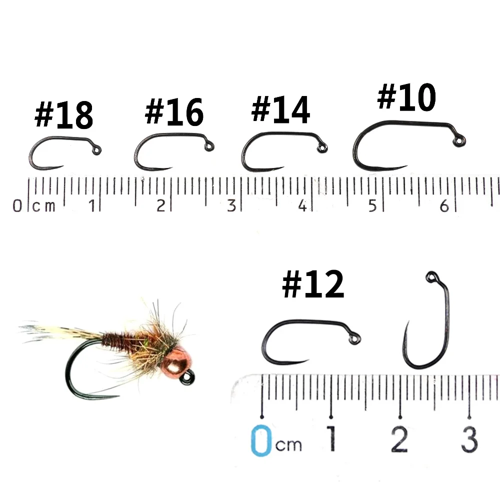 Bimoo 20PCS Ninfa sin púas Jig Fly Hook Trucha Ninfa Mosca Ganchos # 10 # 12 # 14 # 16 # 18 - imagen 4