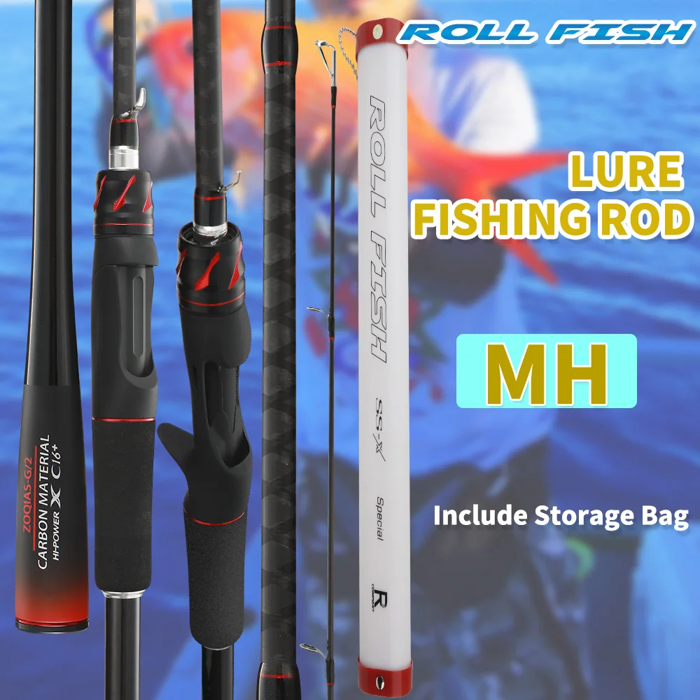 ROLLFISH Power M caña de pescar giratoria de fibra de carbono, 1,8-2,7 M, caña de pescar de lubina de agua dulce y salada, acción rápida + RodBag - imagen 2