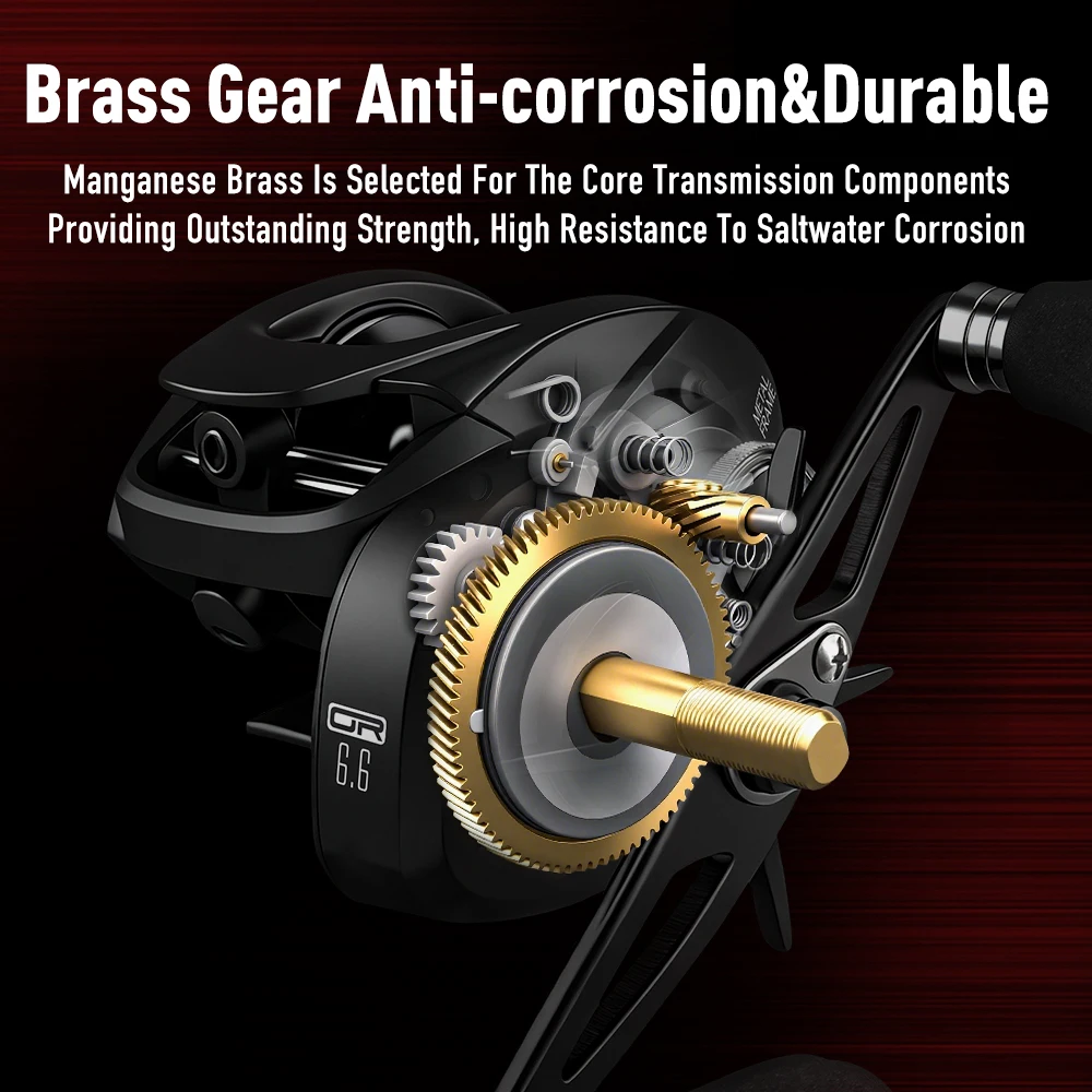 Carrete Kingdom MACRO Monster Baitcasting 6,6:1 relación de engranaje 13KG arrastre máximo 7 + 1BB carrete de marco de aluminio para pesca en agua dulce y salada - imagen 5