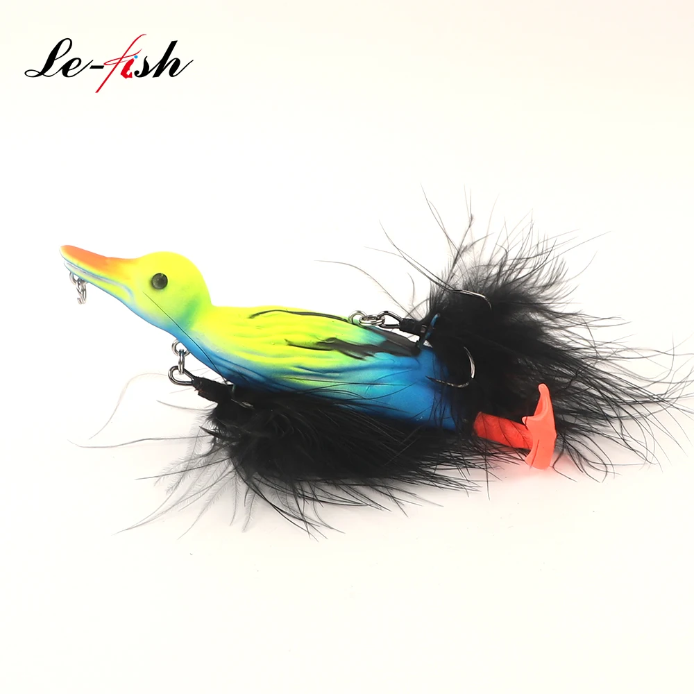 Le Fish-señuelo de pato flotante de 105mm y 29g, anzuelo triple de cola de pluma, lubina Artificial de plástico duro, cebo simulado - imagen 4