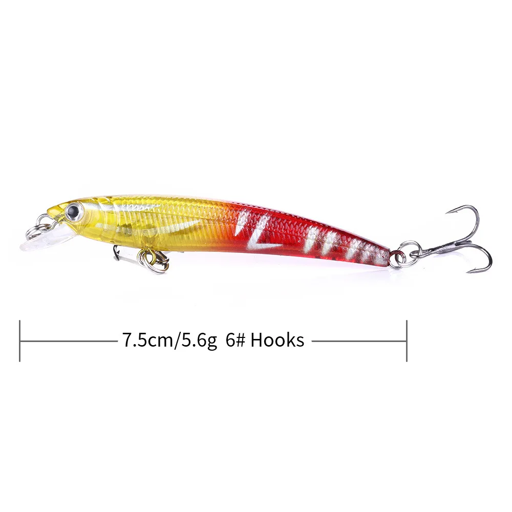 1 Uds 75mm 5,6g Minnow señuelo de Pesca Isca cebo duro Artificial Trolling Wobblers en Lucio Crankbait Pesca carpa Peche aparejos - imagen 4