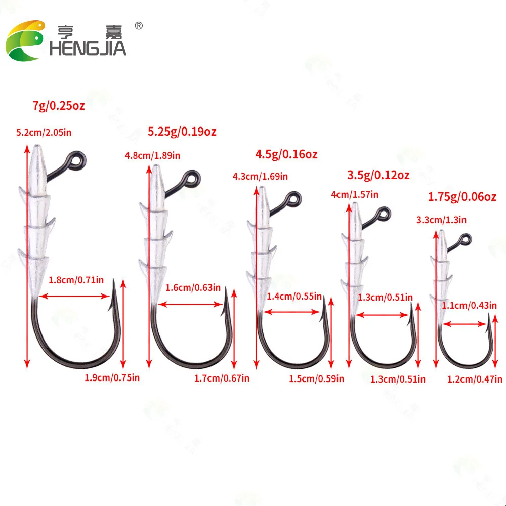Gancho de gusano ponderado para pesca, anzuelos con cabeza de anzuelo para señuelos de plástico blando, Swimbait, lubina, trucha, agua dulce y salada, 5 uds. - imagen 2