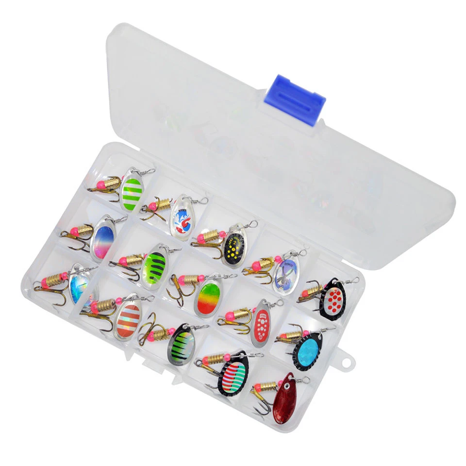WALK FISH-Juego de Señuelos de Pesca giratorios, cebo Artificial de ganchillo, cuchara de Metal, 15 piezas - imagen 4