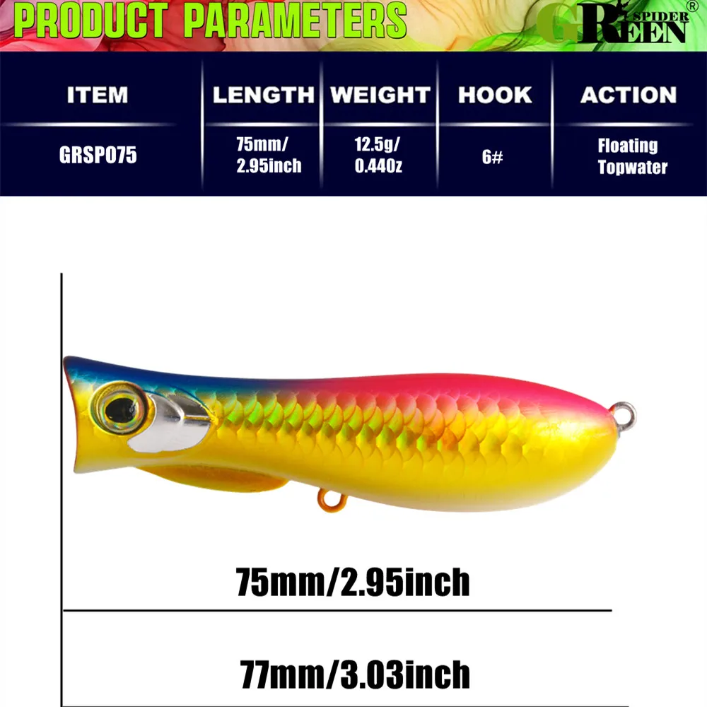 GREENSPIDER Popper flotante para lubina, trucha y carpa - imagen 3