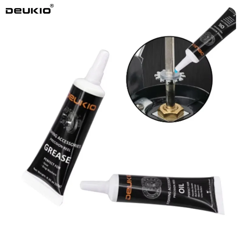 DEUKIO 2 unids/set grasa de aceite para carrete de pescado lubricante multiusos fácil de llevar grasa para carrete de aceite sintético lubricante para pesca con caña
