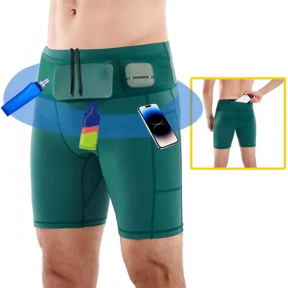 Pantalones cortos para correr maratón con múltiples bolsillos, transpirables, para deportes al aire libre, de secado rápido, con riñonera - imagen 4
