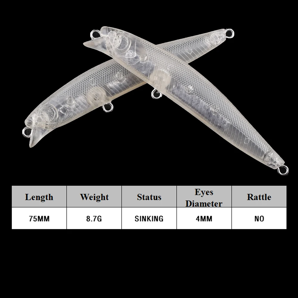 Chan’sHuang 20PCS Unpainted Blanks Bait 7.5cm 8.7g Sinking Silent Short Lip Wobblers Minnow DIY Artificial Fishing Lure - imagen 2