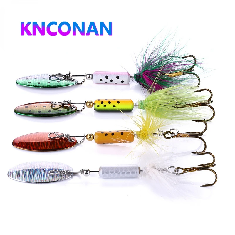 1 Uds cebo giratorio de Metal 65mm 3,5g cuchara Pike Spinner señuelos con anzuelos triples de plumas equipo de pesca - imagen 2