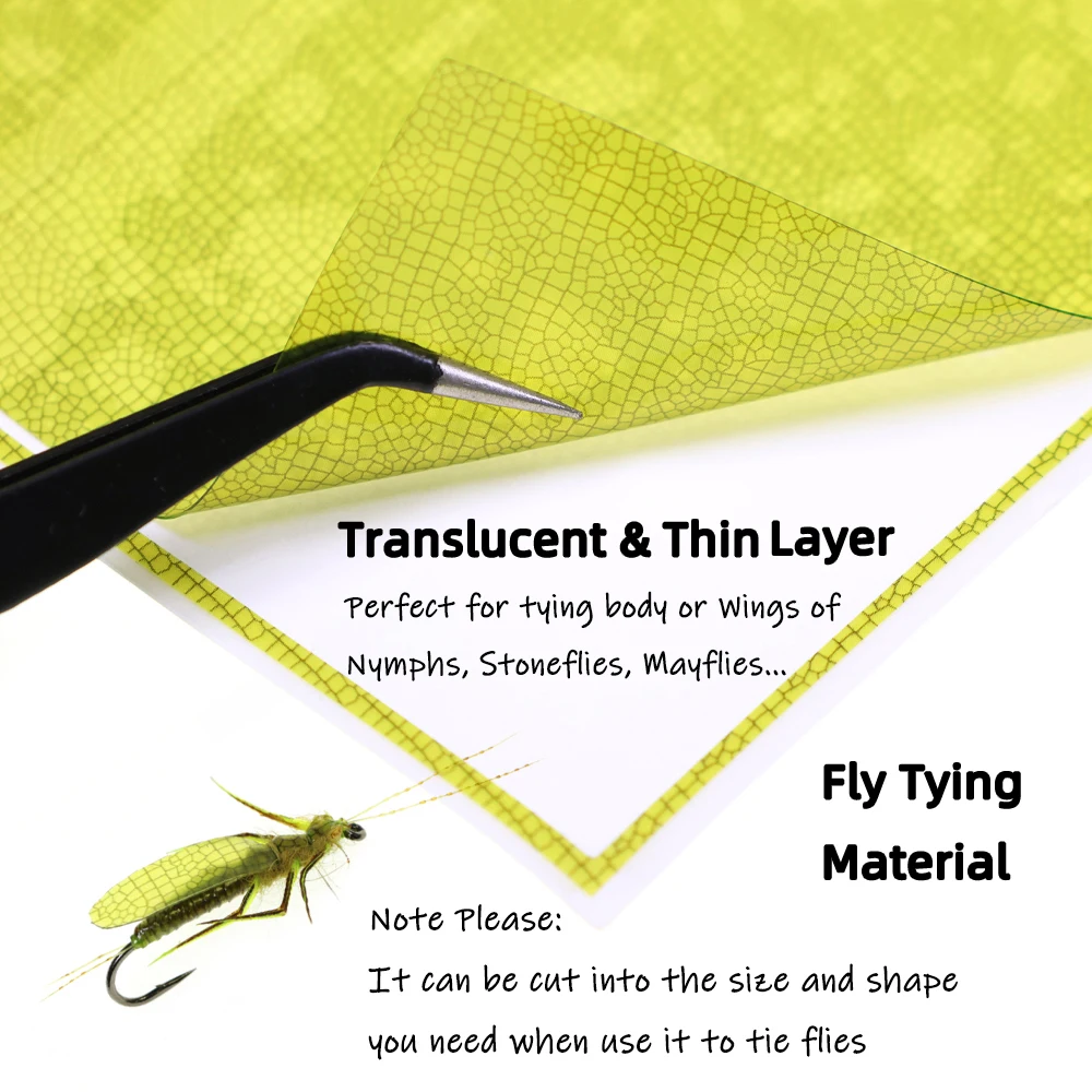 Wifreo 1/6 hojas de atado de moscas, Material sintético, capa translúcida y delgada, envoltura corporal de ninfa, piel realista, ala de mosca de piedra de mayfly - imagen 3