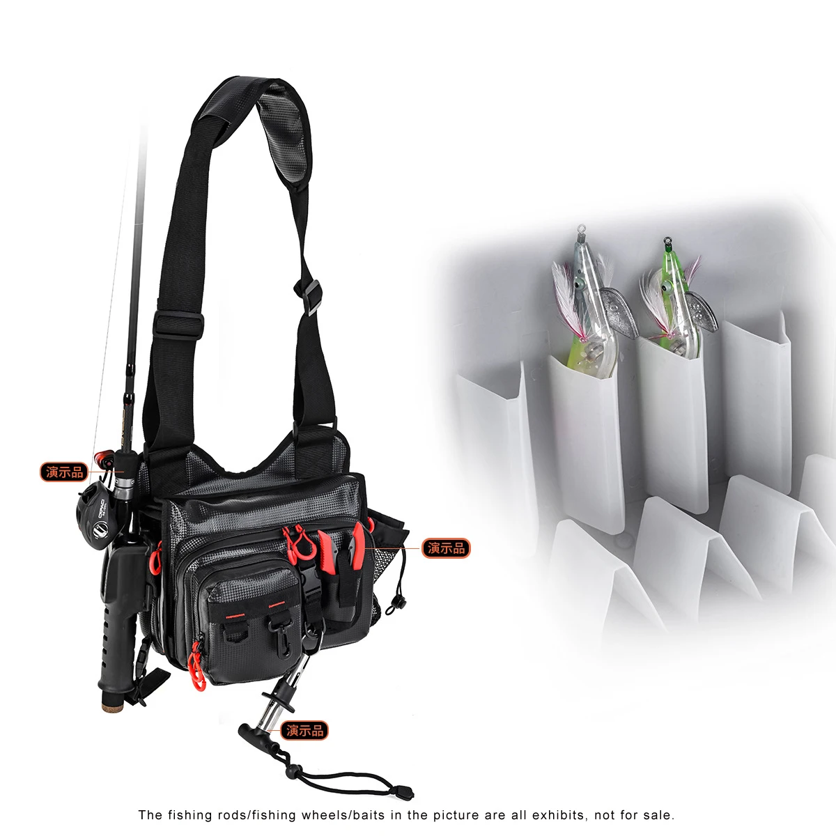 Bolsa impermeable para señuelos de pesca, bolsa de almacenamiento con gancho de calamar con soporte para caña, bolsa de aparejos de pesca multifunción para exteriores, caja de almacenamiento de celosía - imagen 5