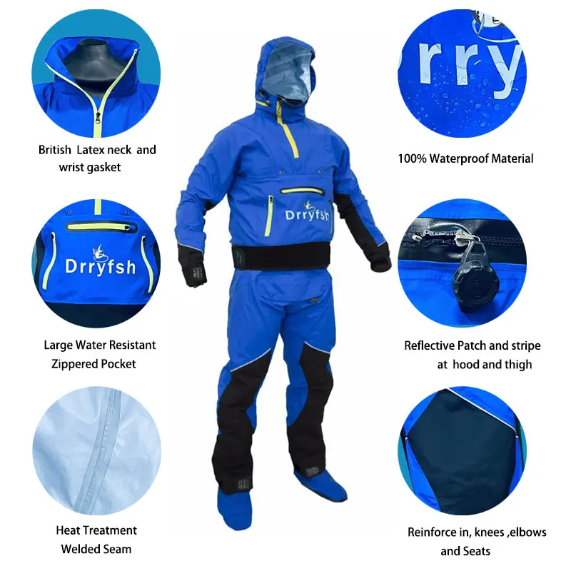 Traje seco separado de 2 piezas con tecnología SwitchZip, pantalones secos/chaqueta de lluvia combinada para hombres para kayak, remo, pesca, vela - imagen 5