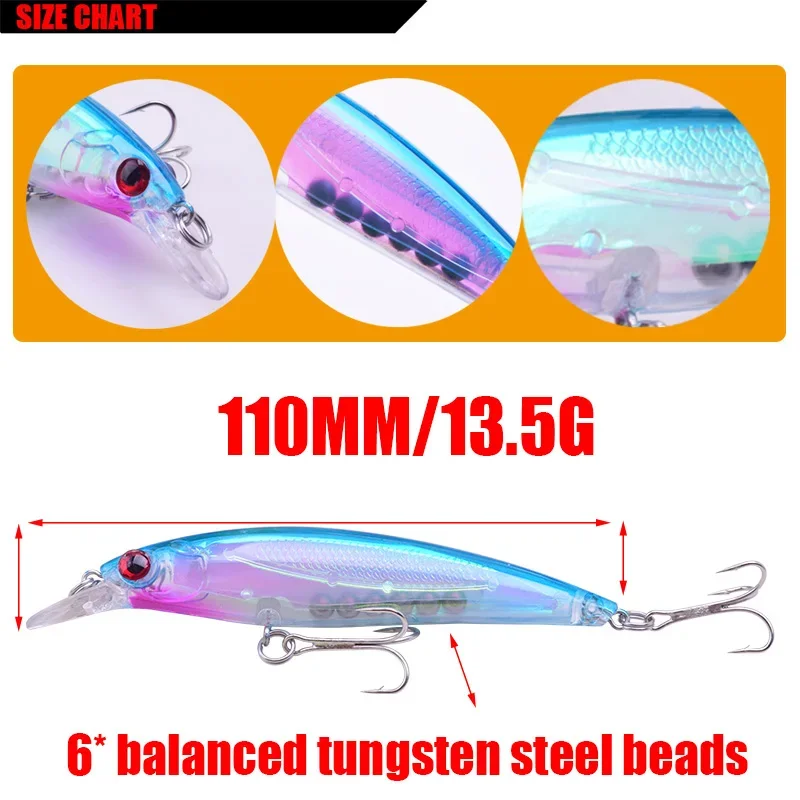 Señuelo de Pesca de pececillo láser, 11cm, 13,5g, Wobblers flotantes, cebo duro Artificial, Lucio, aparejos de Pesca, 1 ud. - imagen 2