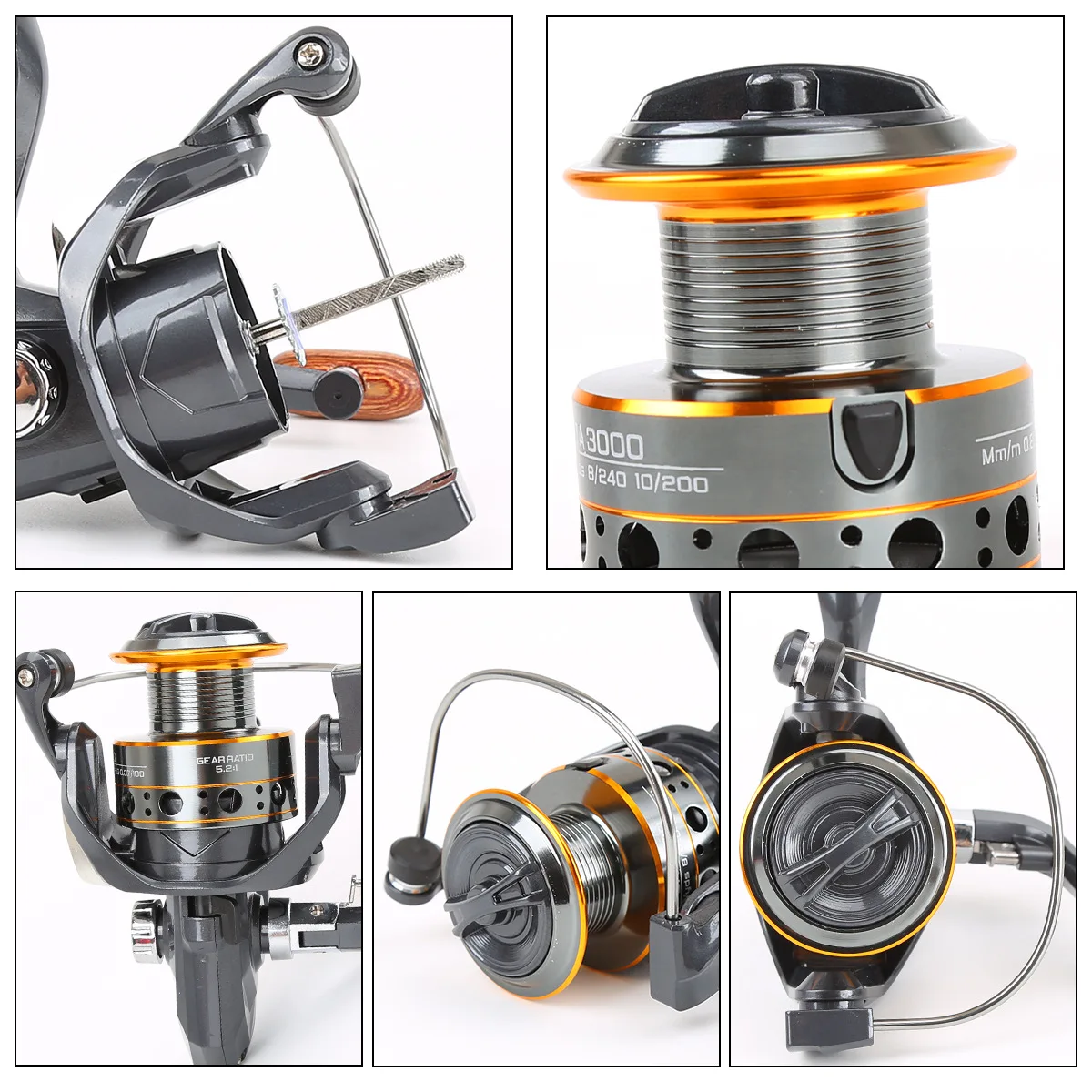 Carrete de pesca giratorio serie DA2000 ~ 4000 -5,2: 1 para agua dulce y salada, taza totalmente de alambre metálico - imagen 4