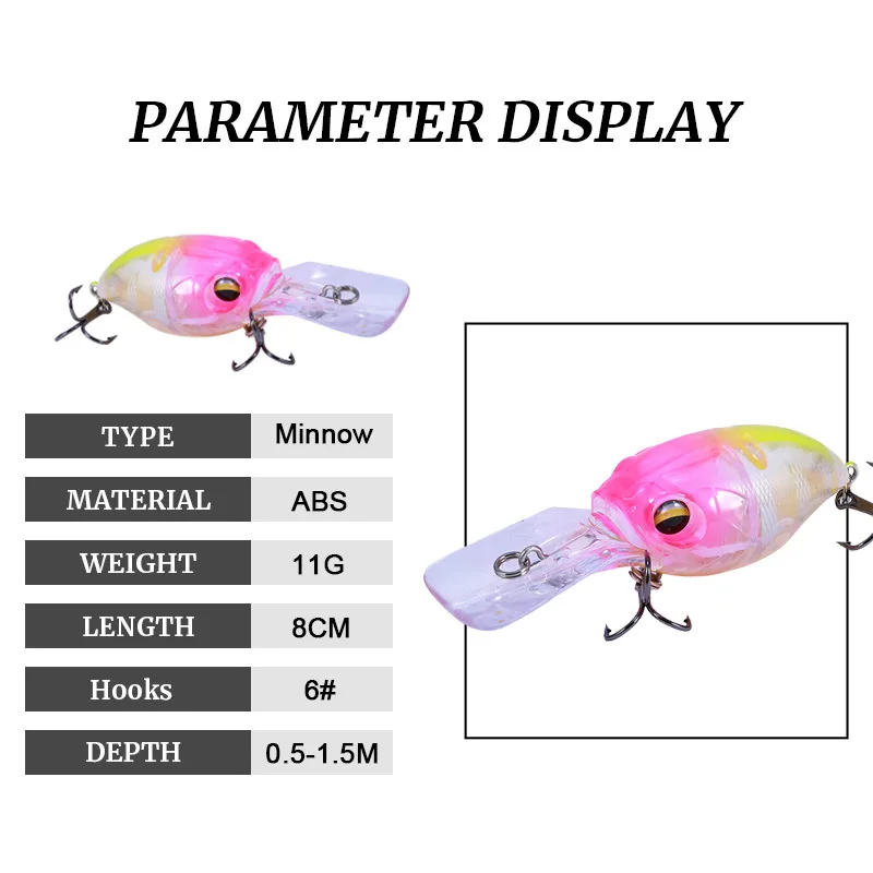 Señuelo de pesca de pececillos, 1 piezas, 80mm, 11g, Crankbait, cebo duro flotante Artificial, Wobbler, accesorios de pesca con mosca japonesa - imagen 2