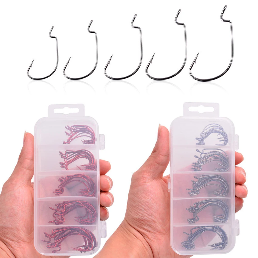 Anzuelo de Pesca con manivela, anzuelos de mar de acero al carbono, gusano suave para carpa, Lucio, aparejos de Pesca, 2 #1 #1/0 #2/0 #3/0 #, 50 unids/lote por caja - imagen 2