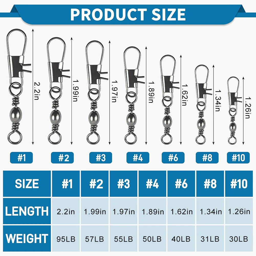 35 Uds. Brocas de pesca, broches de barril, conector de sedal de pesca, broches de enclavamiento de acero inoxidable, señuelo de pesca, giratorios a presión - imagen 2