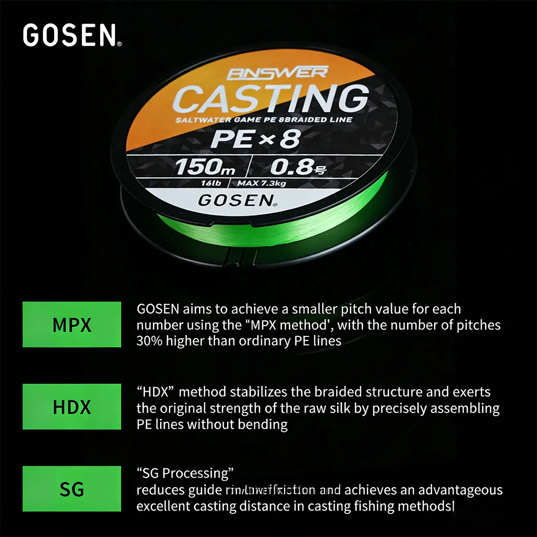GOSEN ANSWER CASTING línea trenzada flotante PE antiabrasión - imagen 4