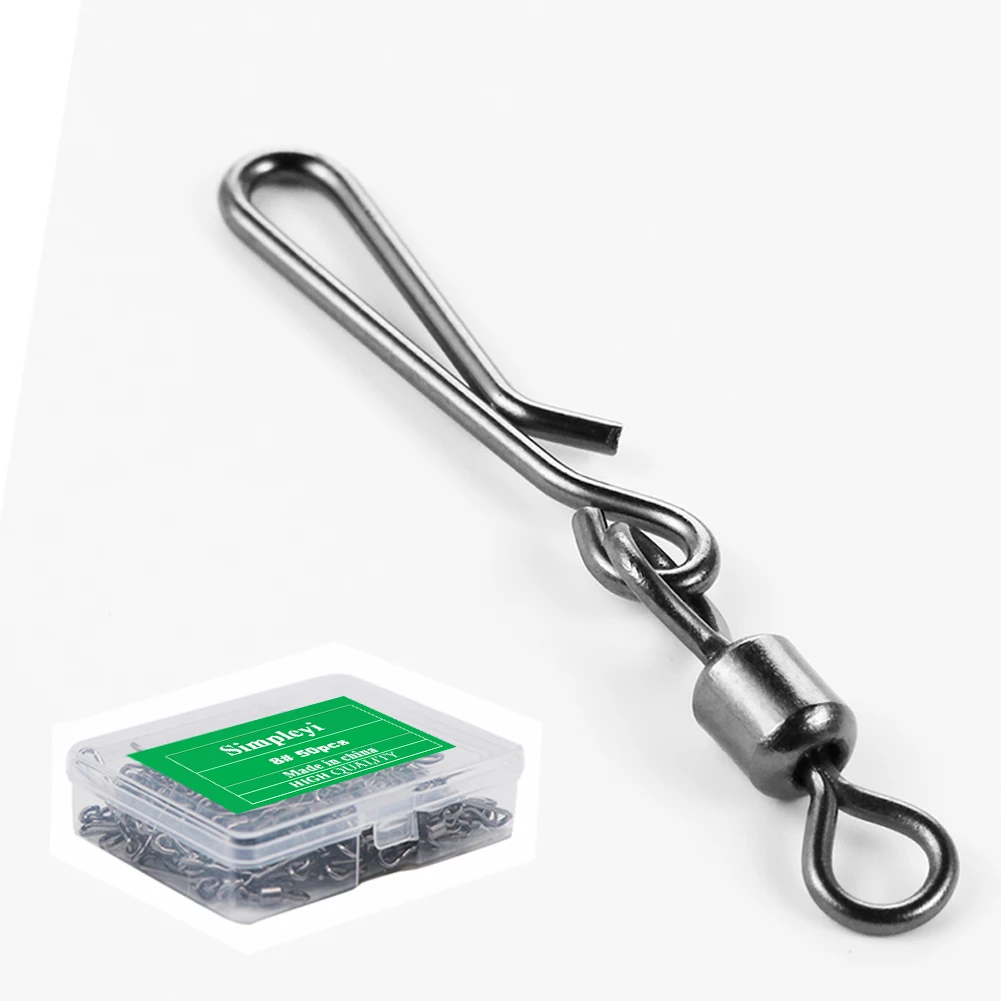Anzuelos de pesca giratorios con enganche colgante, Conector de pesca de cebo de línea de señuelo, anillos giratorios sólidos de carpa, caja de 50 piezas