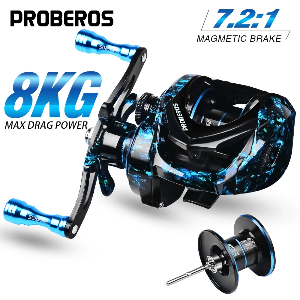 Carrete de Pesca PROBEROS Baitcast 7,2: 1, relación de engranaje, carrete de Metal de 8kg de arrastre máximo, rueda de fundición de cebo, sistema de freno magnético - imagen 2