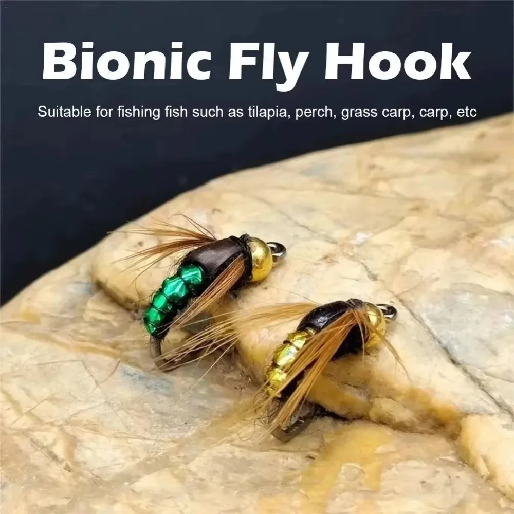 Cebo de pesca de insectos artificiales con cabeza de cuentas de latón, 5/10 Uds., con anzuelos de pesca, gusano de mosca Scud, señuelo de hundimiento rápido, Artificial Horizontal - imagen 4