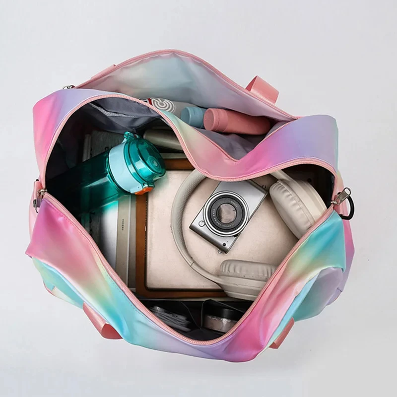 Bolsa de gimnasio de arcoíris para mujer, bolso de viaje para Fitness, Yoga, zapatos, paquete de almacenamiento, bolsa de hombro deportiva diaria, bolsos secos y húmedos - imagen 5