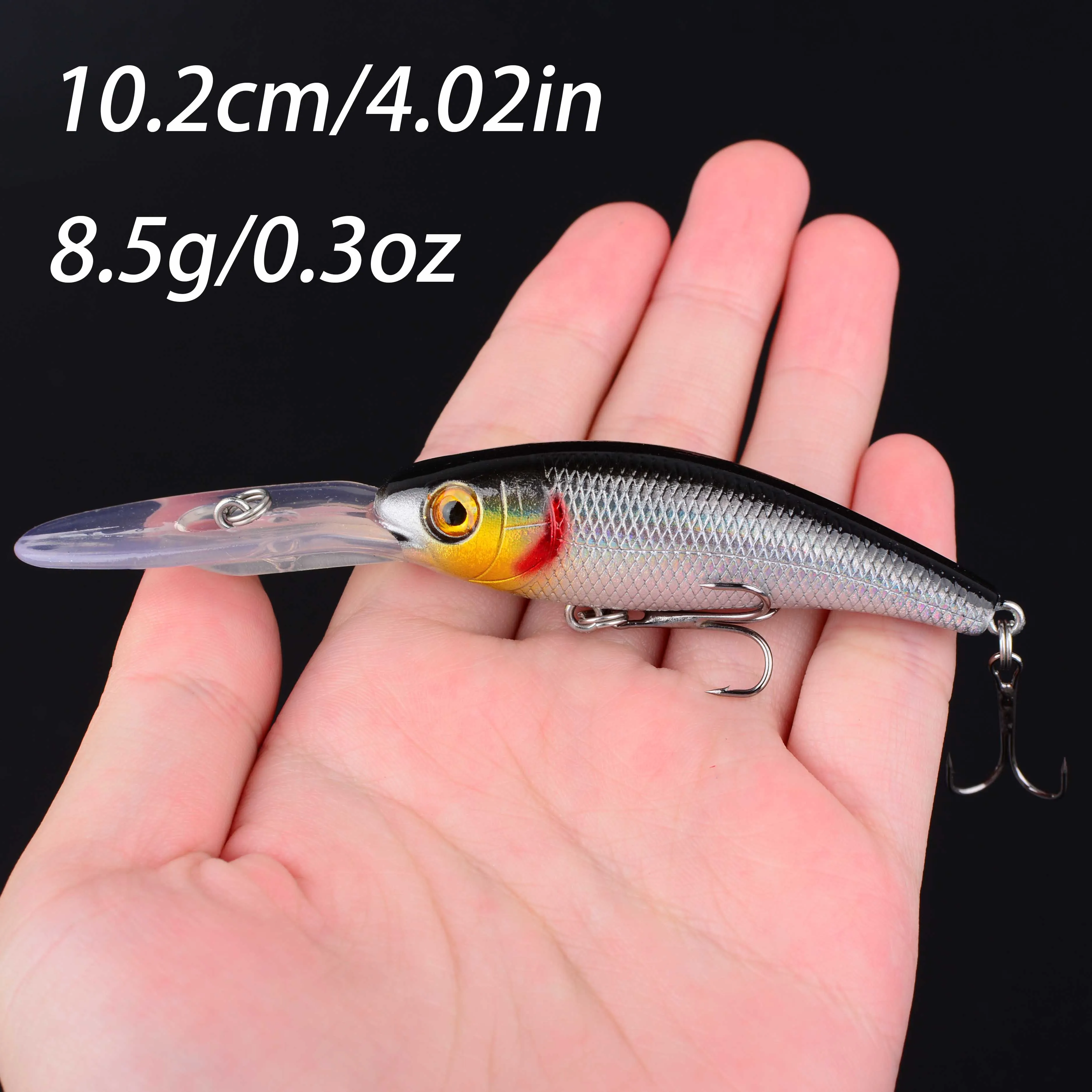 Señuelo de Pesca con ojos 3D, pececillo flotante, Wobblers láser artificiales, Crankbait, aparejos de Pesca de plástico duro, anzuelo, 1 ud. - imagen 3