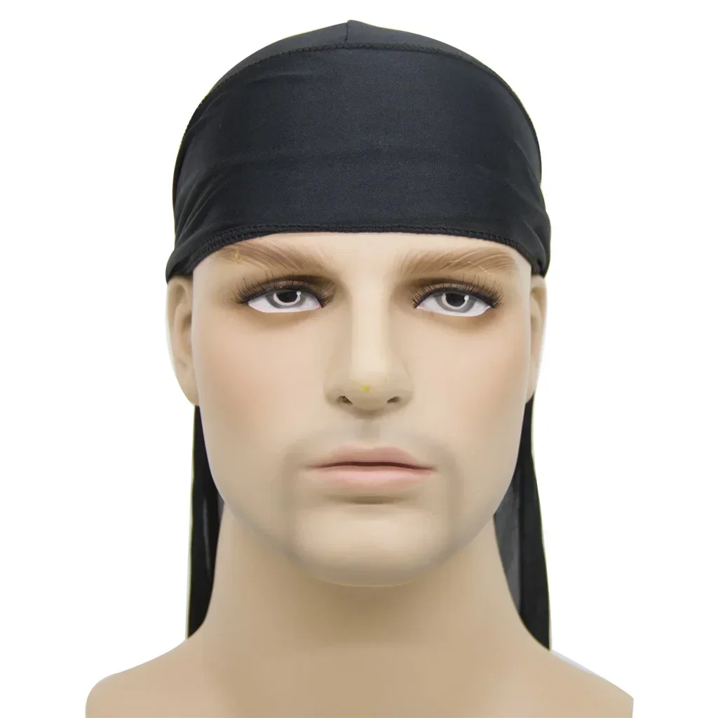 Unisex sedoso Durags Bandanas turbante sombrero pelucas Doo hombres satén Durag Biker sombreros diadema accesorios para el cabello cola Extra larga Du-Rag - imagen 4