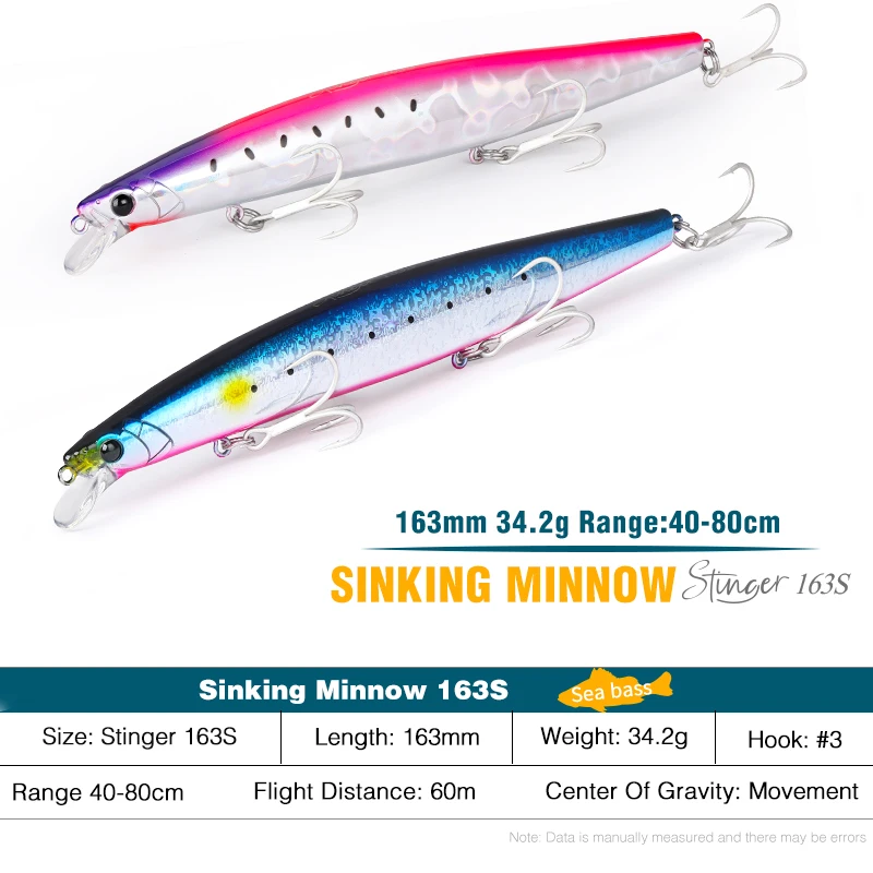 TSURINOYA STINGER 163S pesca costera hundimiento Minnow señuelo 163mm 34,2g océano playa pesca cebo duro para lubina sedal Picua - imagen 3
