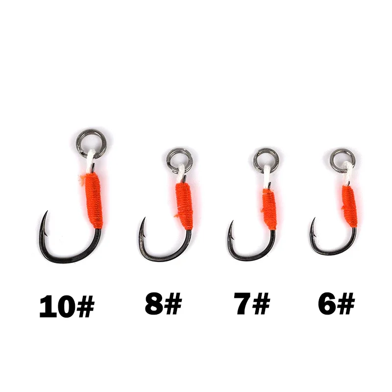 OUTKIT, 10 Uds., señuelo de Pesca, anzuelo duro, plantillas de Pesca DIY, anzuelo de asistencia, anzuelos de plantilla individuales con púas, Pesca de acero rico en carbono - imagen 2