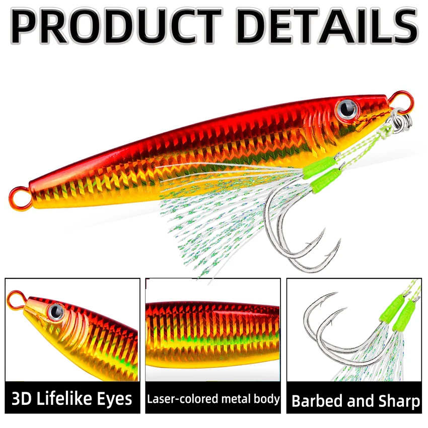 Señuelo de pesca de Metal de aguas profundas, 5 uds., 40g, 60g, 80g, 100g-250g, pesca en barco, señuelo de caballa a la deriva, fundición larga, hundimiento rápido, señuelo de Metal - imagen 4