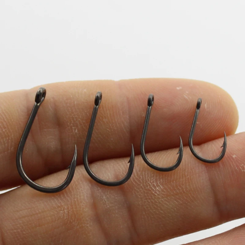 10 Uds. Anzuelos de púas de acero inoxidable con revestimiento de PTFE, anzuelos de pesca de carpa, gancho de carpa sin púas Micro con borde ancho curvo - imagen 5