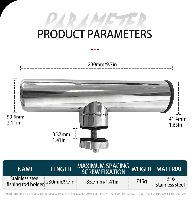 Soporte de caña de pesca de acero inoxidable resistente con dimensiones y espaciado máximo para opciones de montaje versátiles