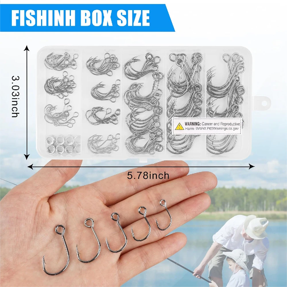 180pcs Inline Single Hooks Replacement Spinner lure Spoon Fishing Hooks Artificial Bait Large Eye Circle Hooks with Split Rings - imagen 5