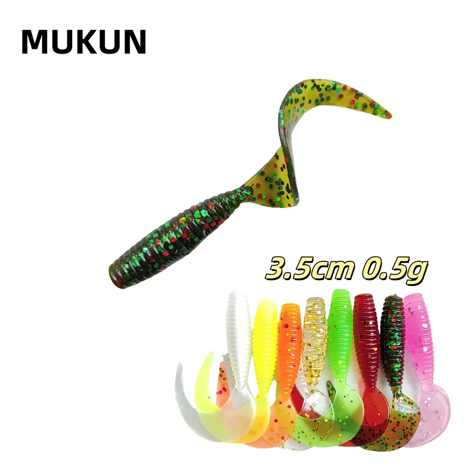 MUKUN-cebos blandos de silicona con cola larga, cebos artificiales de manivela, Señuelos de Pesca de gusanos falsos, 20 piezas, 3,5 cm, 0,5g - imagen 2