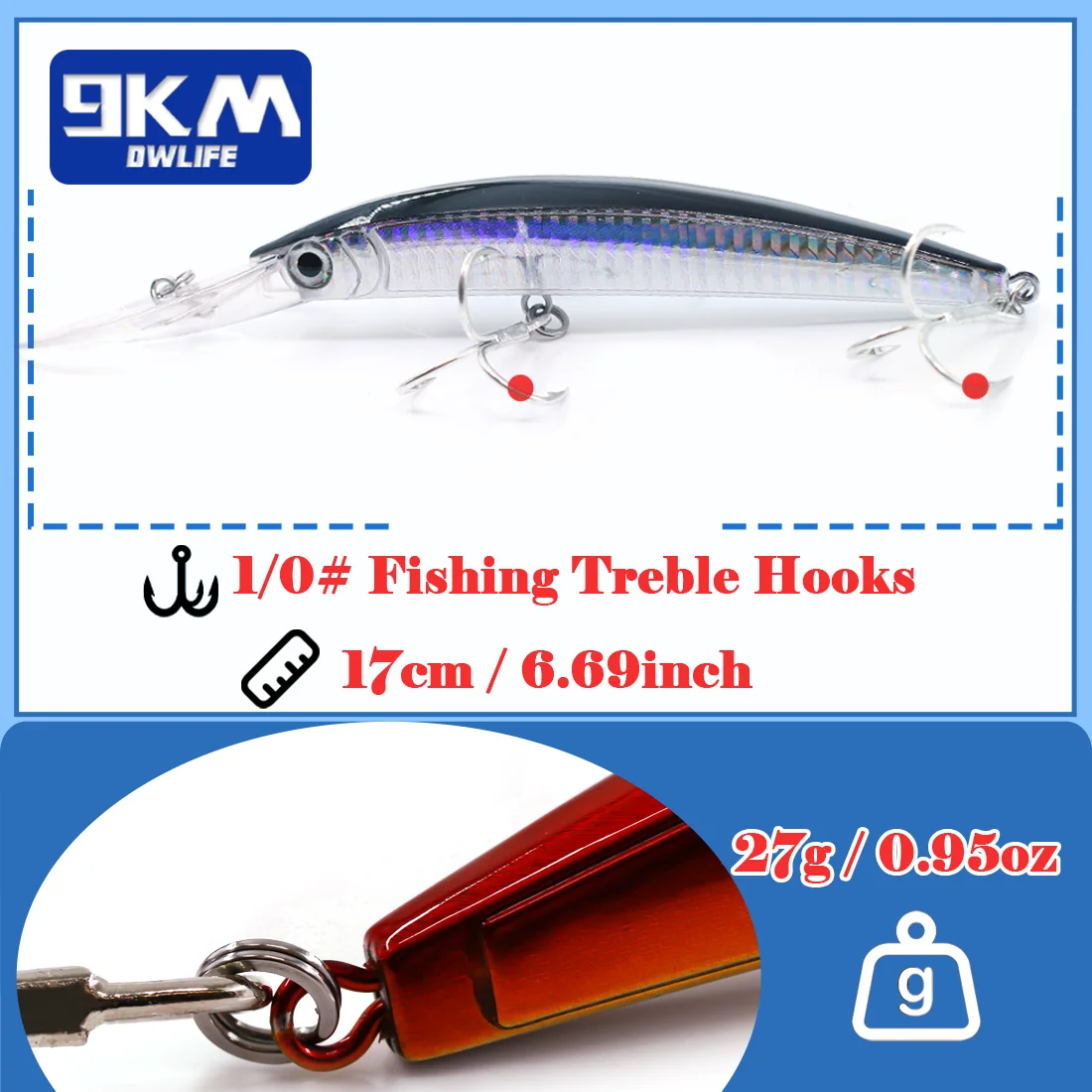 17cm Minnow Lure Saltwater Deep Diving 27g Jerkbait Hard Bait Fishing Sinking Lures for Freshwater Trout Catfish Musky Bluefish - imagen 5
