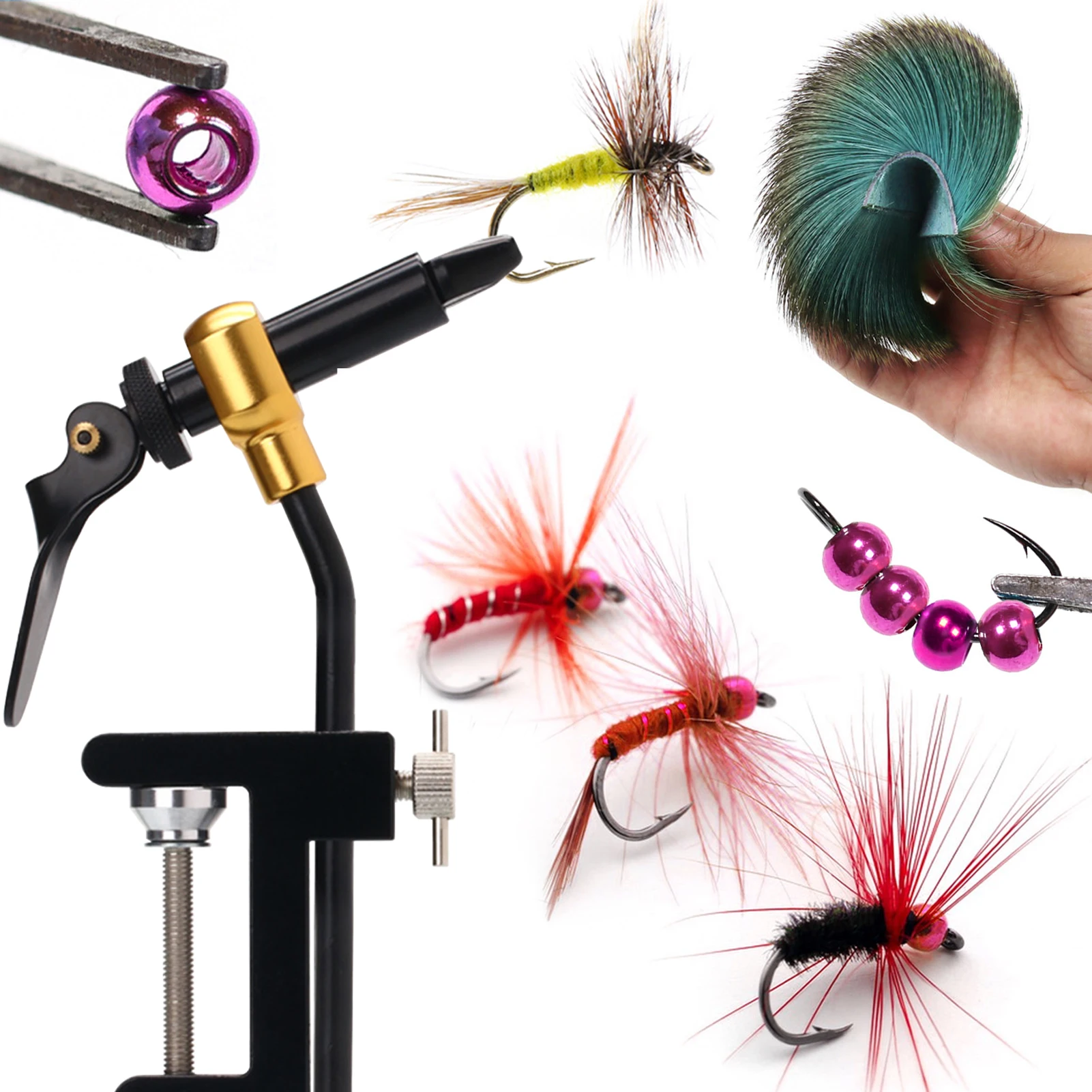 Kit de atado de pesca con mosca con soporte, tijeras y bobina - imagen 5