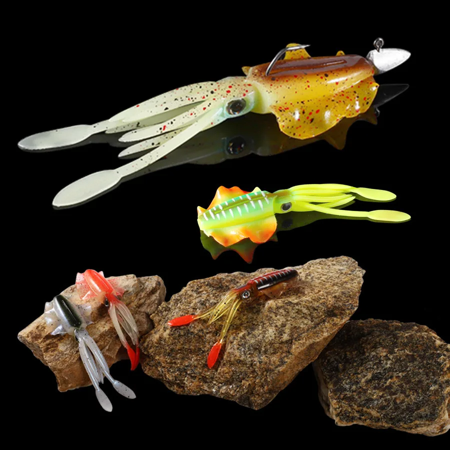 Señuelo de pesca simulación de calamar cebo suave 6,5 cm 10 cm brillo UV manga pescado 2g 7g señuelos artificiales Jig Head cebos 1 pieza venta - imagen 3