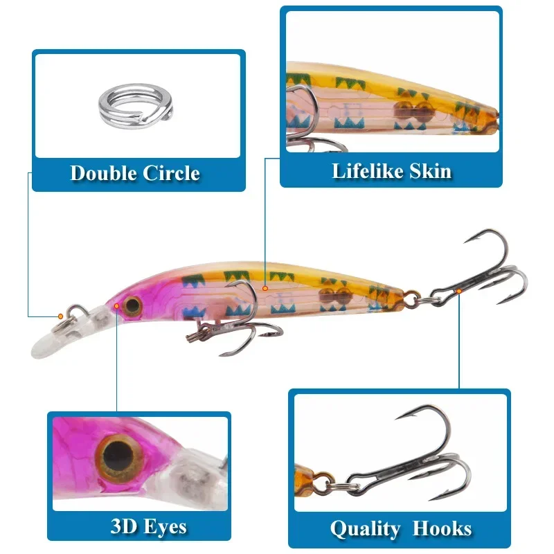 Señuelo de Pesca Minnow 70mm 3,6g cebo duro simulado Wobbler Jig cebo Crankbait carpa lubina rayada Pesca aparejos de Pesca Swimbait