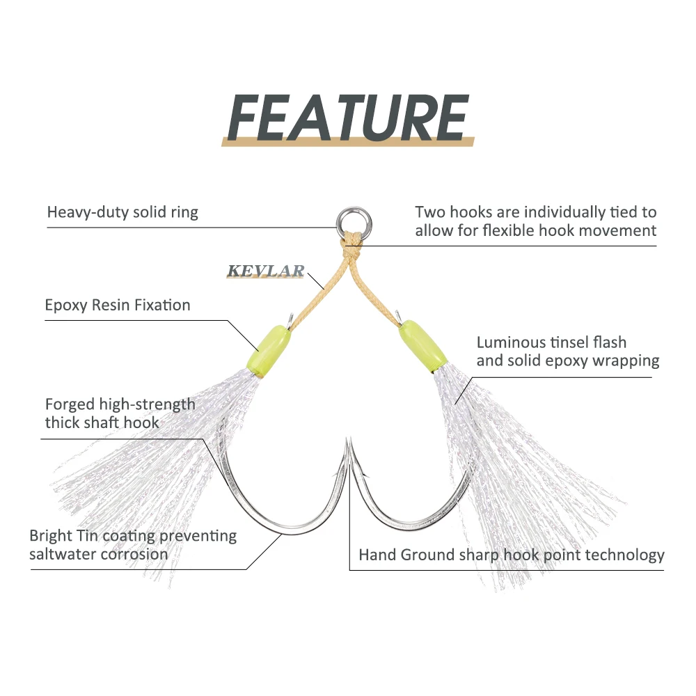 Noeby-anzuelos de aparejo de asistencia para Jigging de paso lento, 36kg de fuerza máxima, punto de súper aguja, eje grueso afilado, anzuelos de pesca de mar de alta resistencia - imagen 3