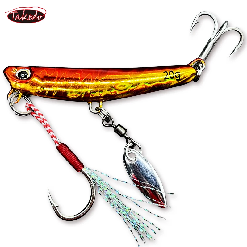 TAKEDO LS06 pesca en el mar hundimiento señuelo de Metal fundido Jigging señuelo con ganchos y cuchara giratoria americana Wobbler para Lucio Bass - imagen 3