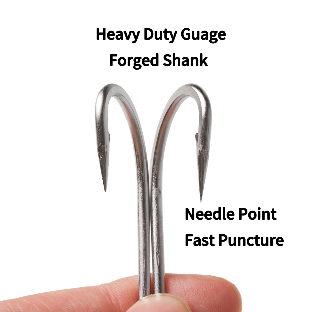 EllillV # 28- # 20 anzuelos dobles de pesca en el mar, anzuelo doble de acero inoxidable resistente para tapones, señuelo de curricán, pesca en barco con tiburones y atún - imagen 5