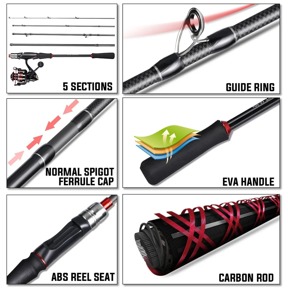 Sougayilang-Juego de carrete y caña de pescar, Kit de carrete giratorio de 6 secciones y relación de engranaje 1,8: 1, 2,1/5,2 M - imagen 5