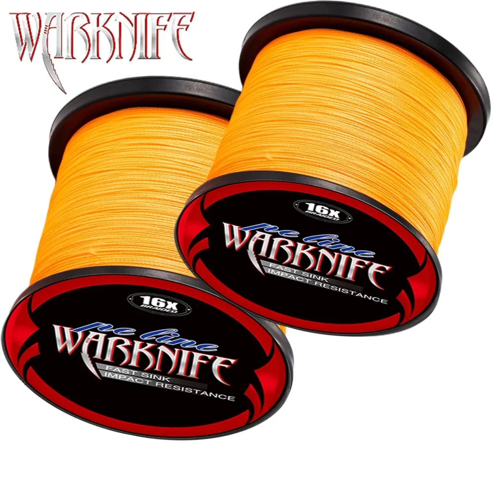 Warknife 16 hebras 100M - 2000M Hollow Core PE extremo Japón hilo de pescar trenzado 20LBs-500LBs línea de asistencia naranja fluorescente - imagen 5