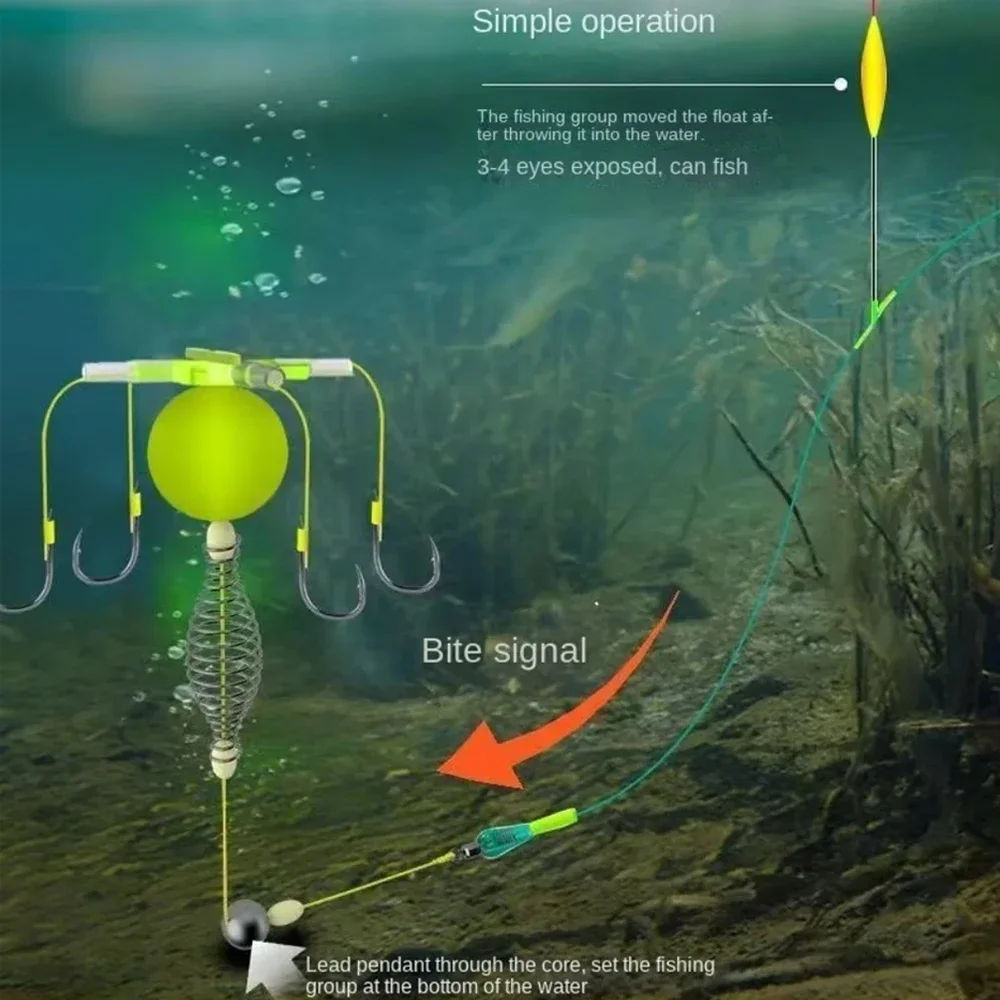 Anzuelo de cuerda para cebo de Pesca, jaula de anzuelos de explosión, línea giratoria, alimentador de grupo, cuentas flotantes, Kit de aparejos de Pesca de primavera, 1-5 uds. - imagen 5