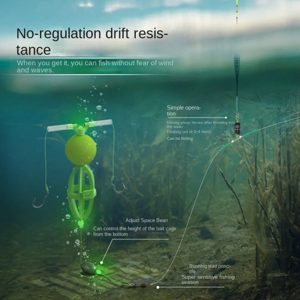 Ganchos doble abatibles, jaula para cebo de pesca, línea de acero al carbono de plástico de alto índice, alimentador de grupo, plomo, anzuelos dobles de Color verde - imagen 2