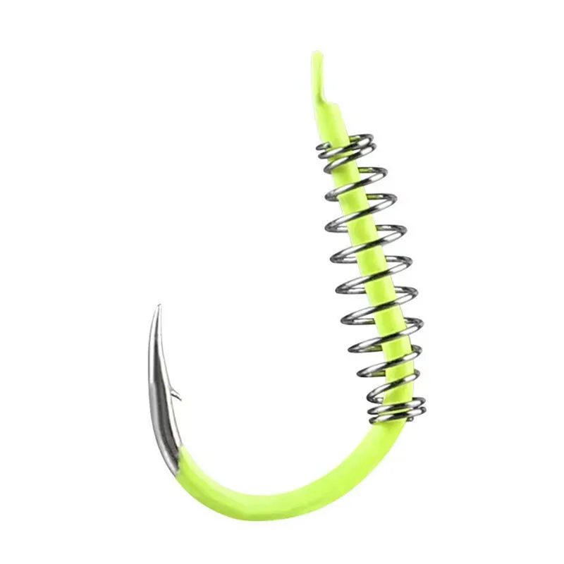 Anzuelo de pesca de resorte verde fluorescente de acero de alto carbono, ganchos de explosión de carpa con púas, accesorios de pesca, 20 unids/lote por caja, 3 #-13 # - imagen 2
