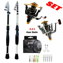GHOTDA-Kit de carrete de caña de pescar telescópica corta, caña de pescar de fundición de alta calidad, juego de carrete giratorio con anzuelo de línea, cebo, 1,6-2,4 M